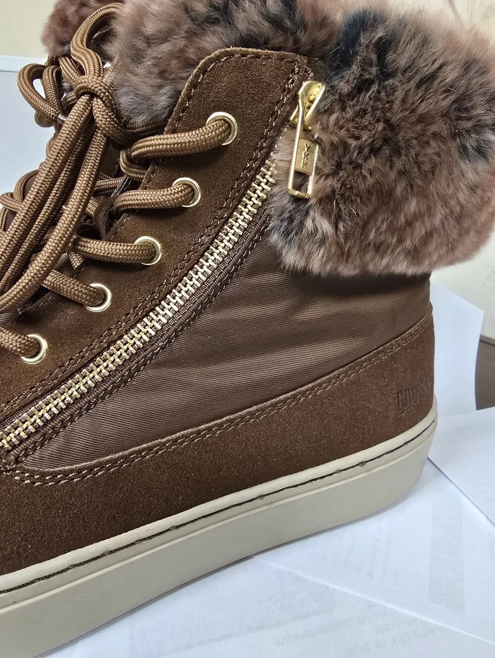 Cougar Danica Brown Suede Real Rabbit Fur Waterproof Winter Sneaker Boots NWT